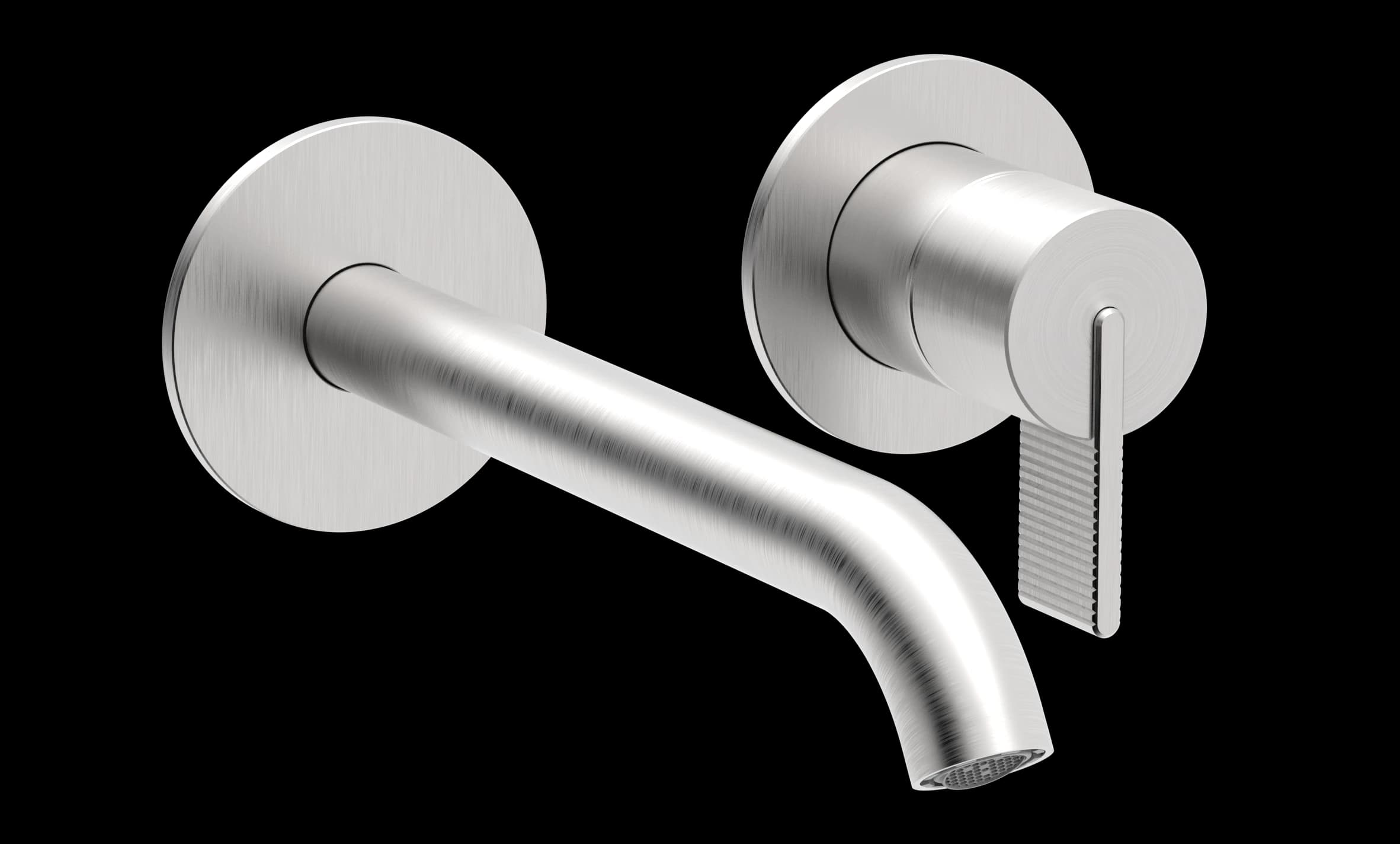 Line Series - 2-hole wall-mounted washbasin mixer – XL spout and round rosettes - AISI 316 