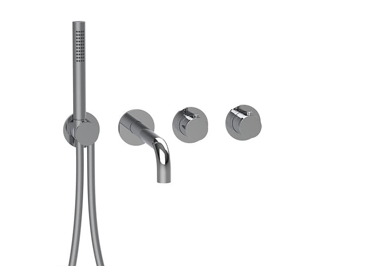 2 | 3-way thermostat 4 holes round rosettes and round handles trim set for bath tub