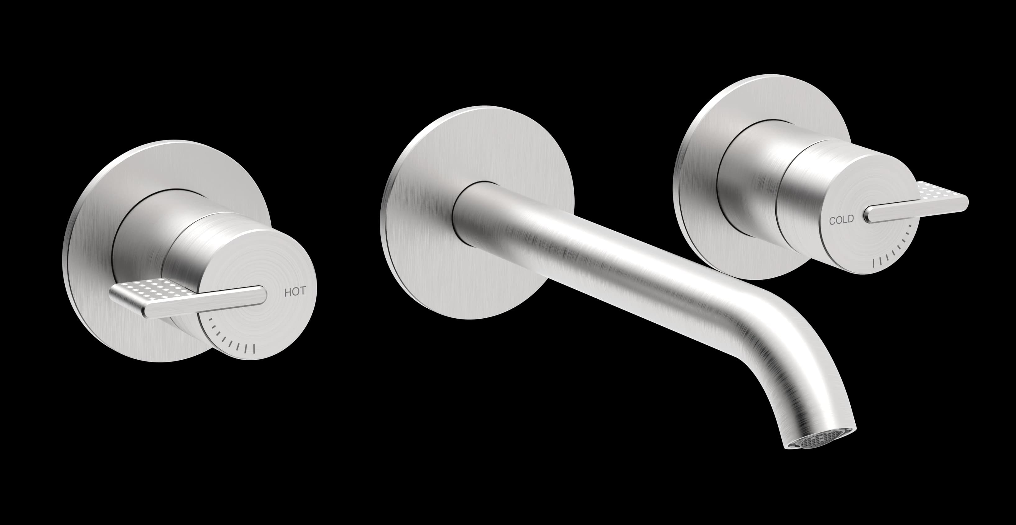 Dots Series - 3-hole wall-mounted washbasin mixer XL spout trim set - AISI 316 