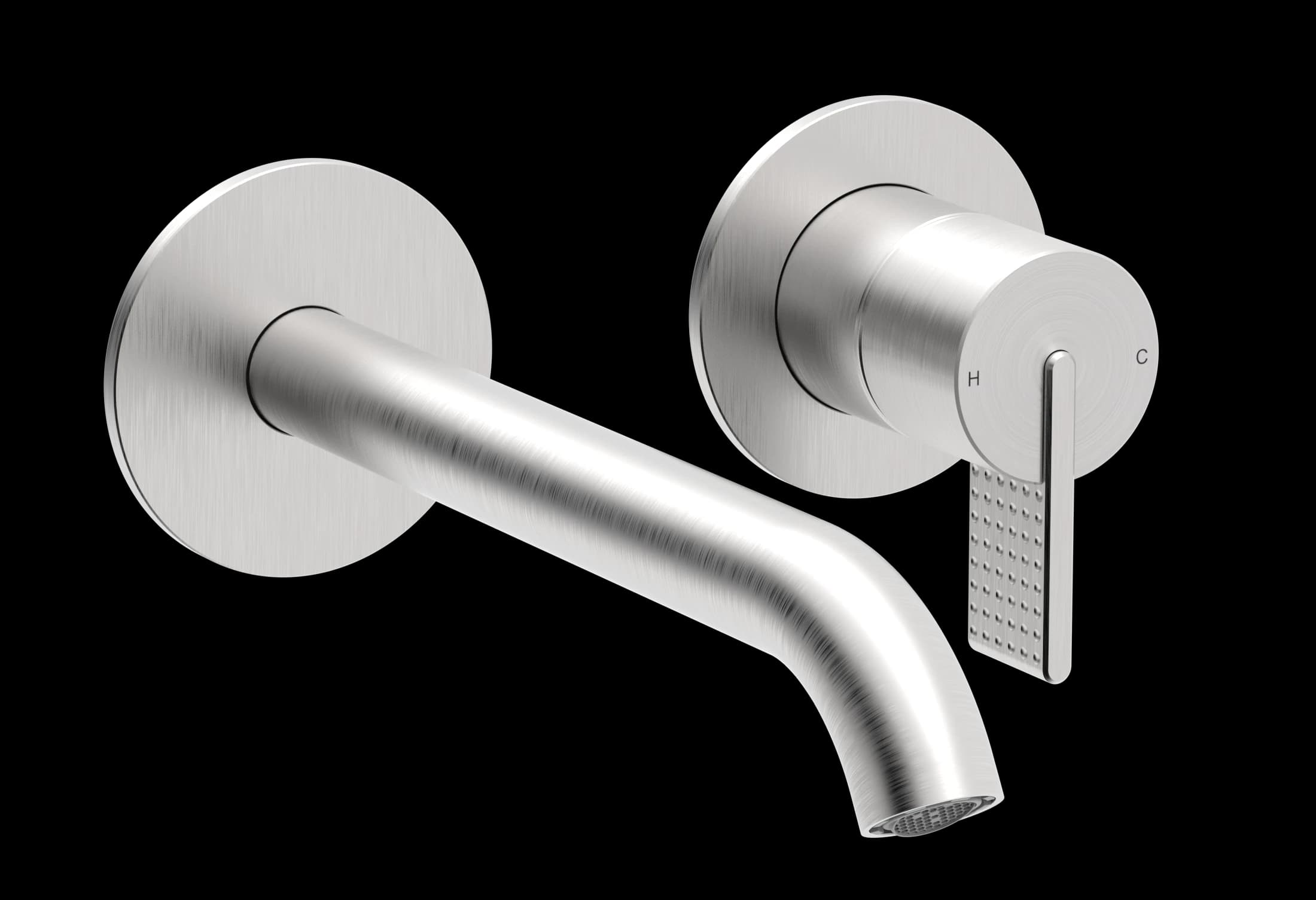 Dots Series - 2-hole wall-mounted washbasin mixer – XL spout and round rosettes - AISI 316 