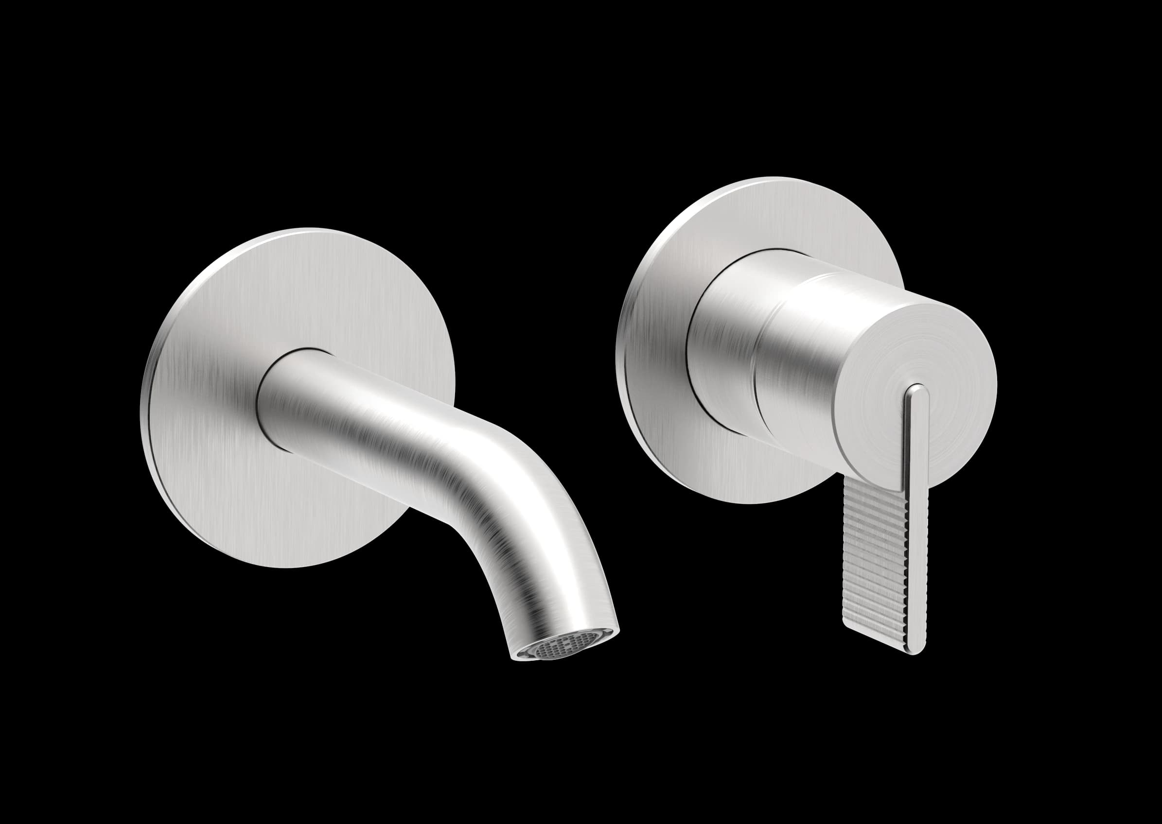 Line Series - 2-hole wall-mounted washbasin mixer – short spout with round rosettes - AISI 316 