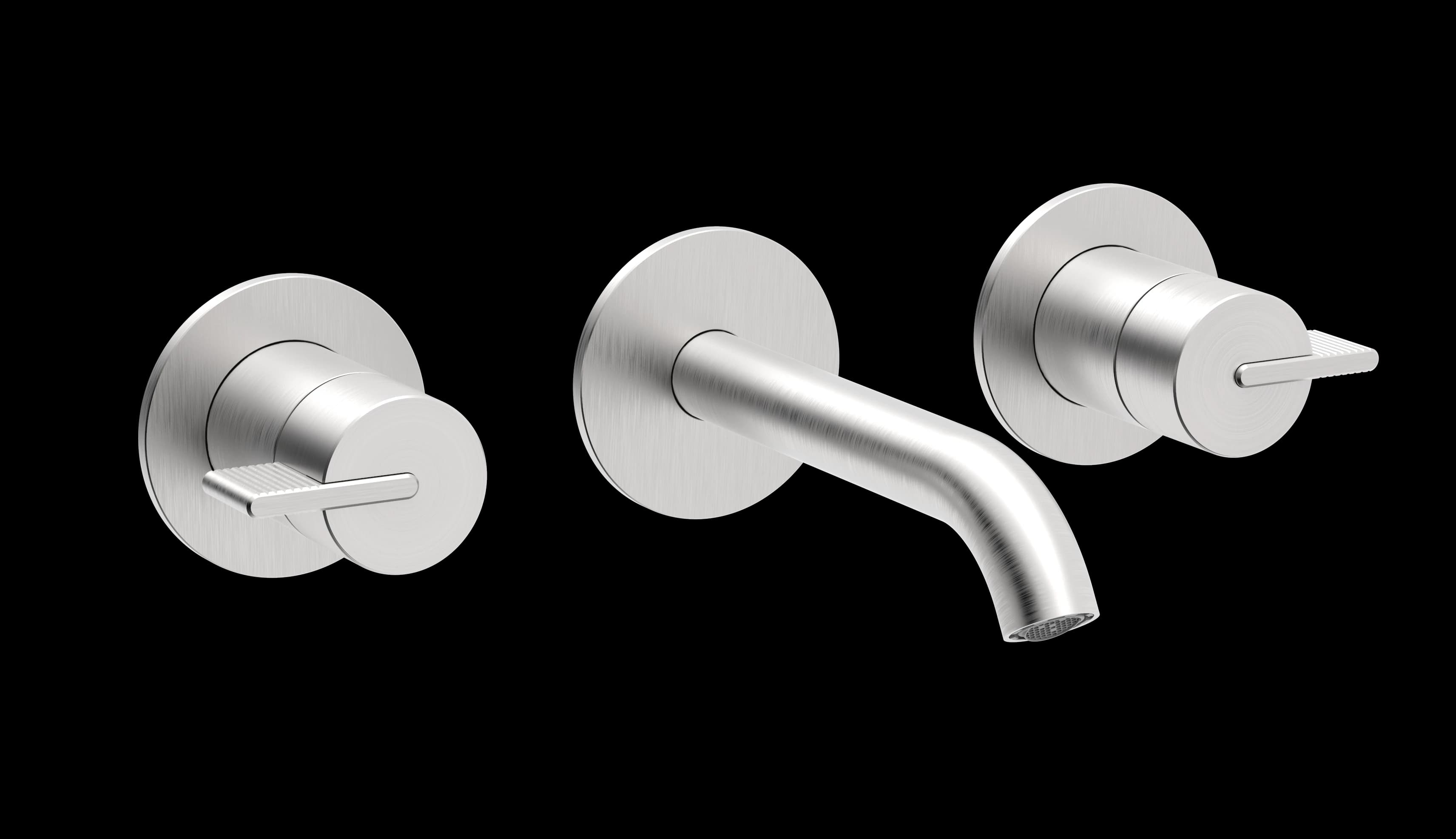 Line Series - 3-hole wall-mounted washbasin mixer medium spout trim set - AISI 316 