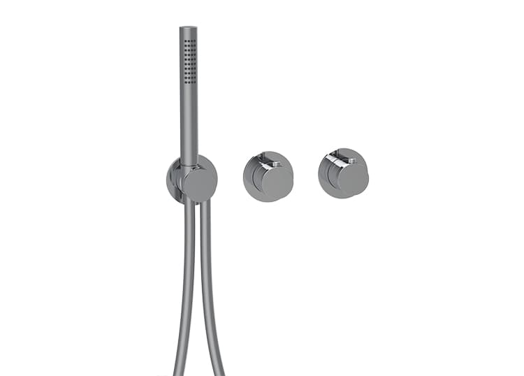 2 | 3-way thermostat round rosettes and round handles trim set with hand shower