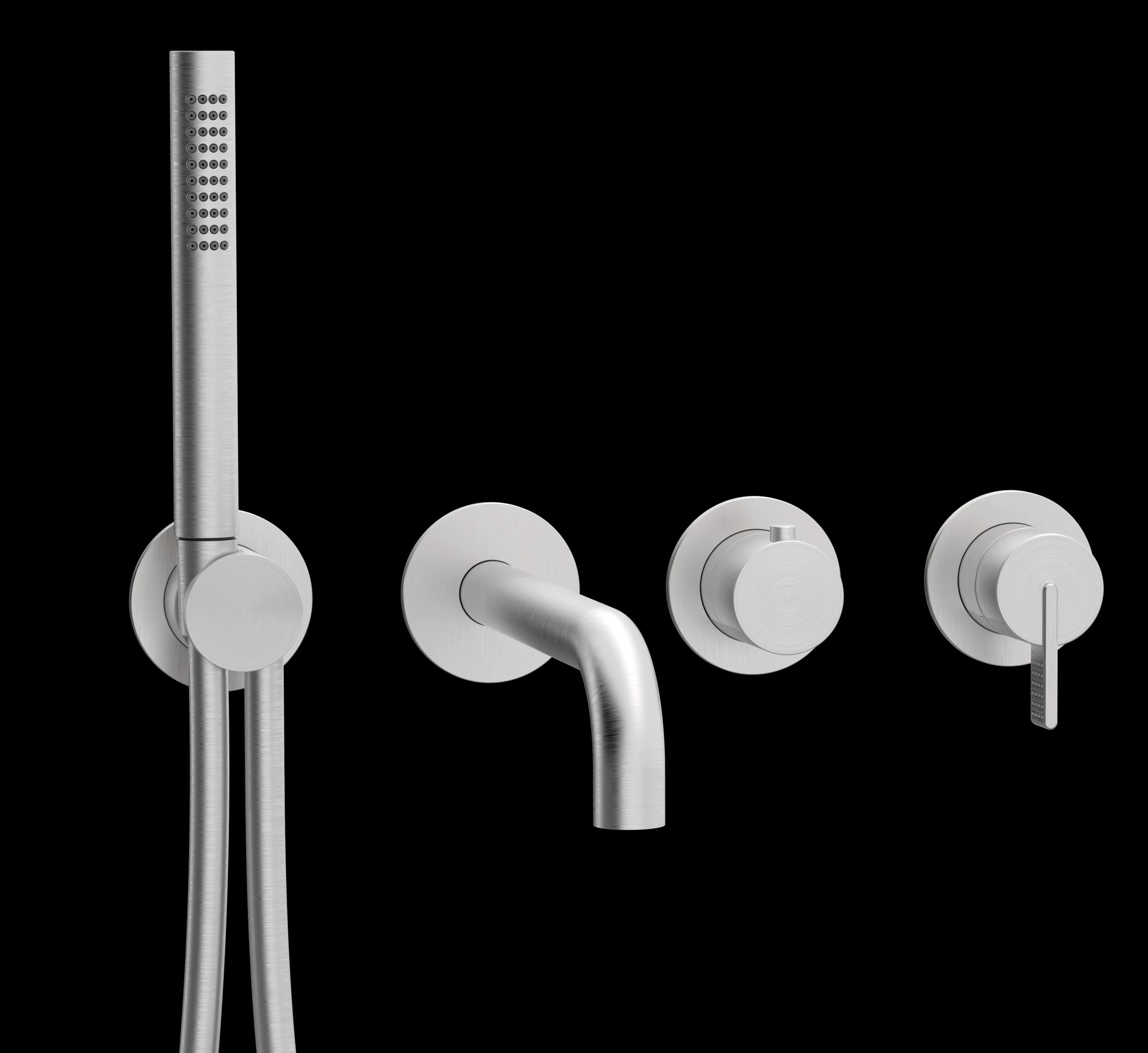 Dots Series - 2 | 3-way single lever mixer 4 holes round rosettes trim set for bathtub - AISI 316 