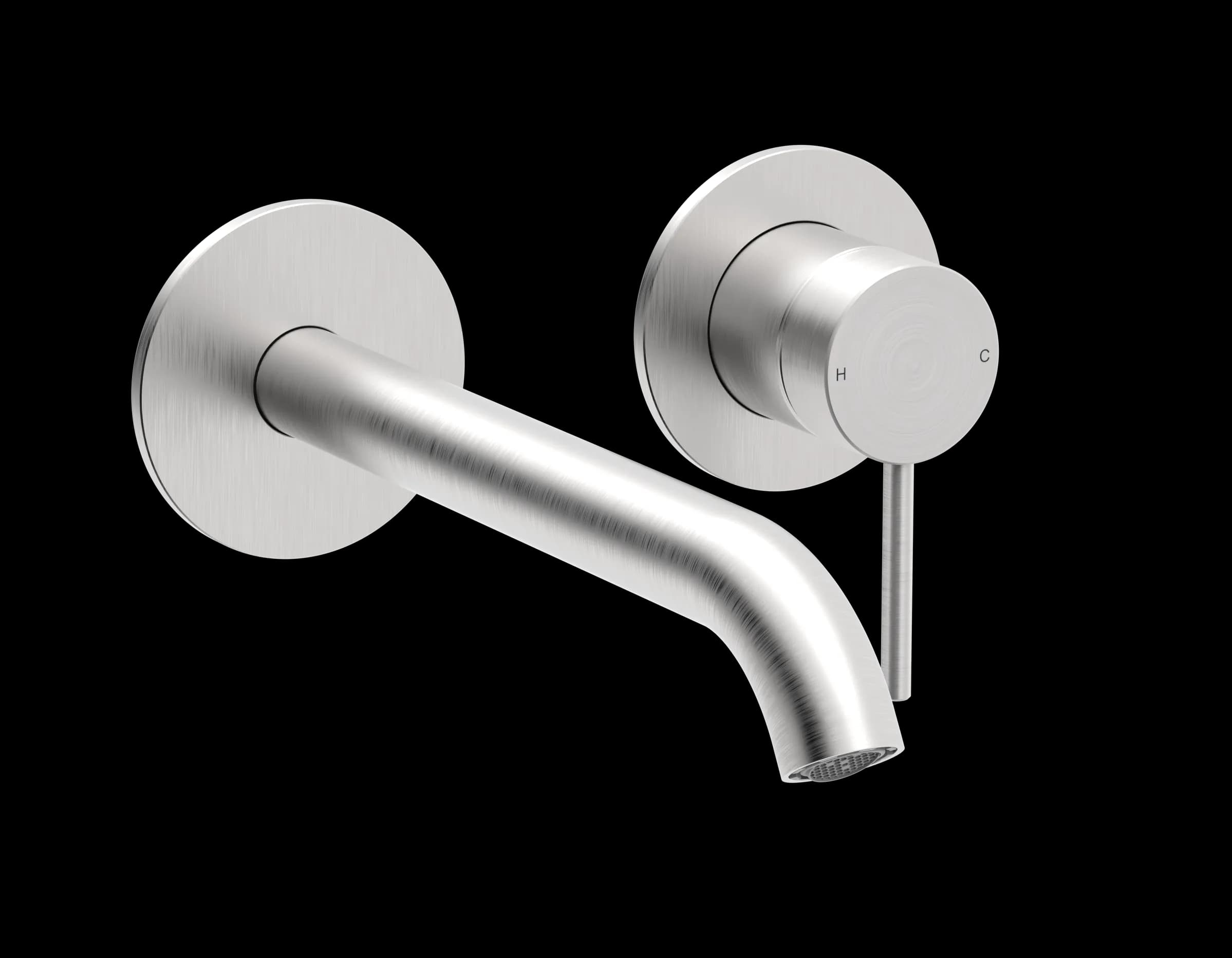 Still Series - 2-hole wall-mounted washbasin mixer – XL spout and round rosettes - AISI 316 