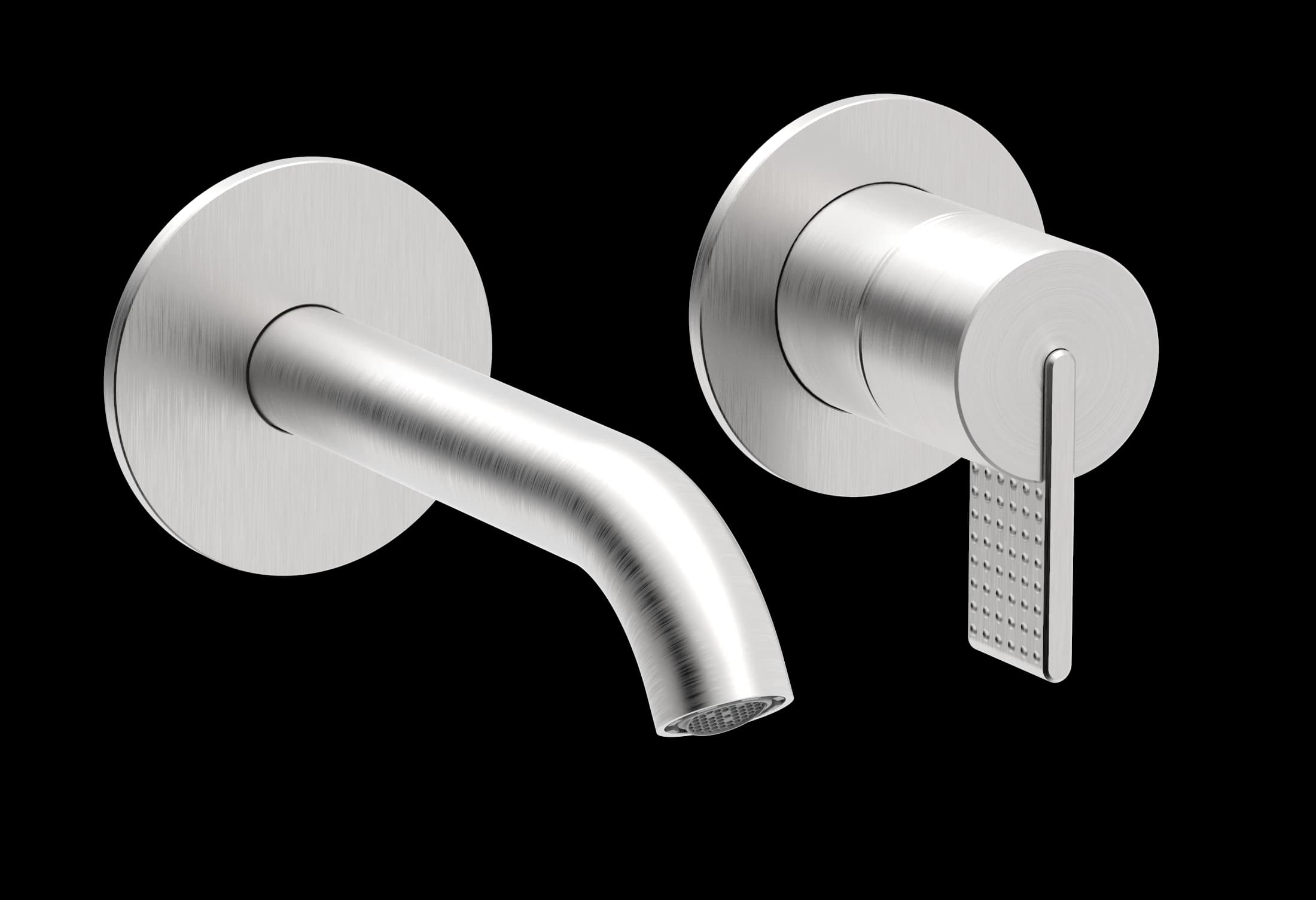 Dots Series - 2-hole wall-mounted washbasin mixer – medium spout and round rosettes - AISI 316 