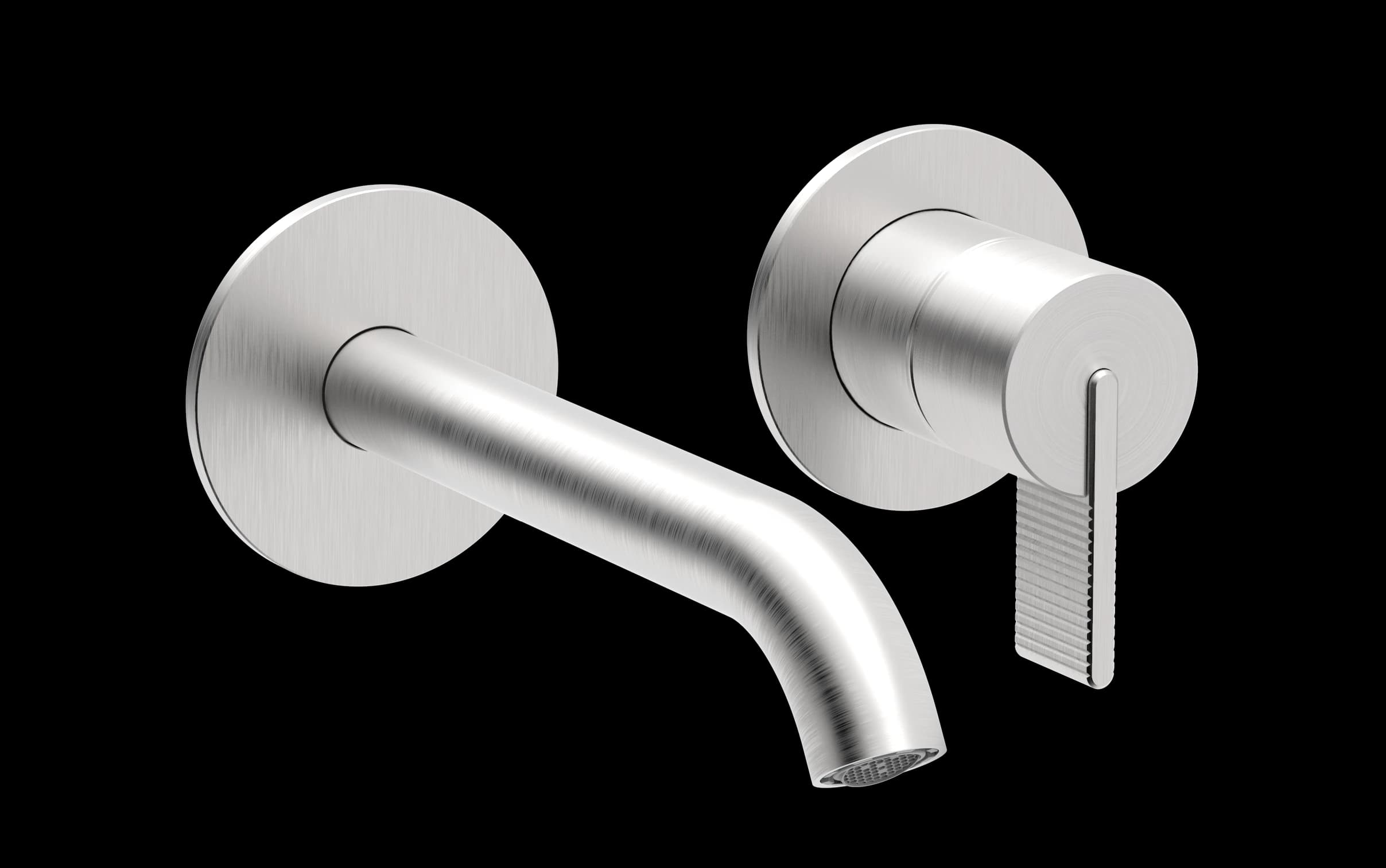 Line Series - 2-hole wall-mounted washbasin mixer – long spout and round rosettes - AISI 316 