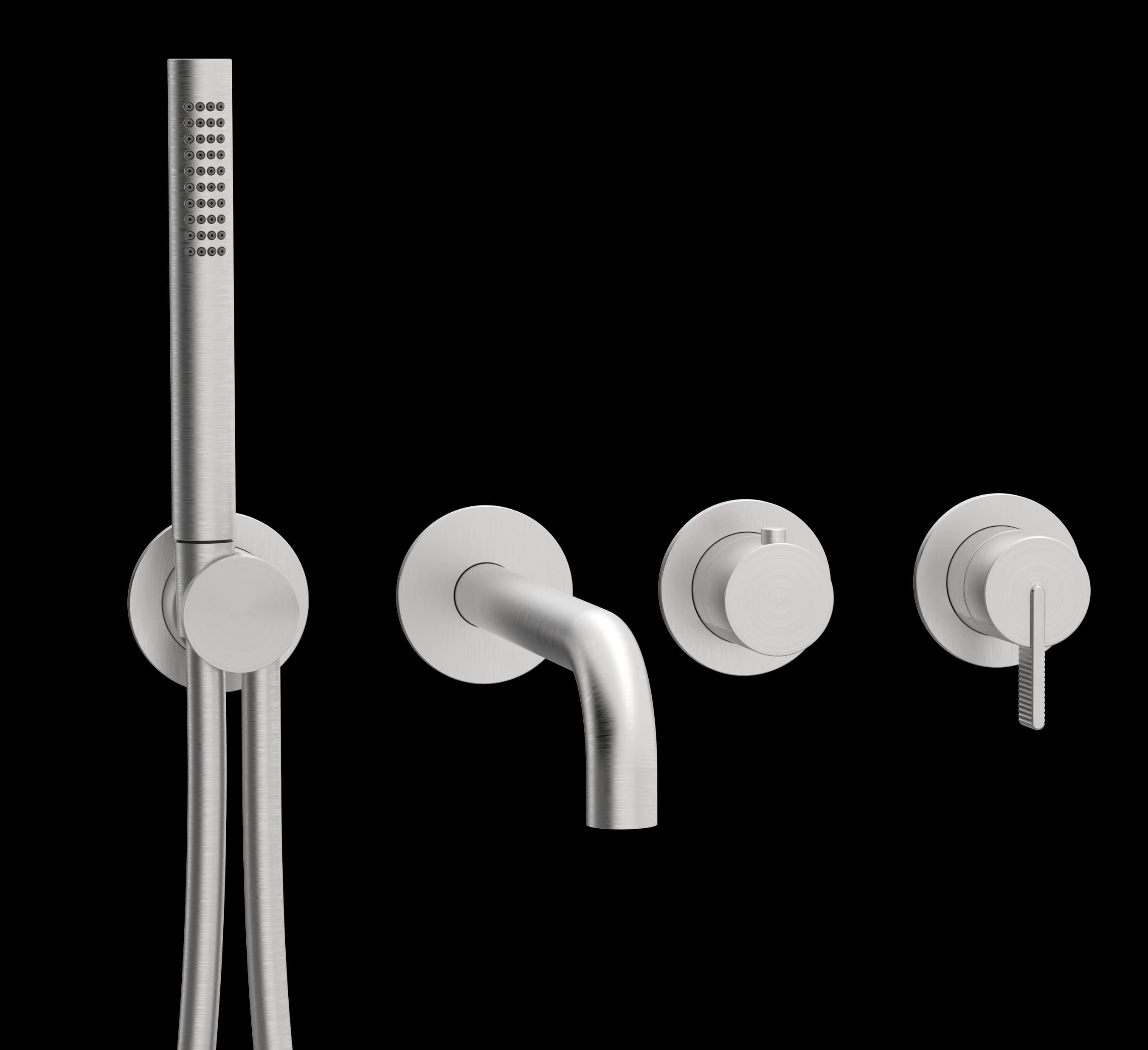 Line Series - 2 | 3-way single lever mixer 4 holes round rosettes and round handles trim set for bathtub - 316 - AISI 316 