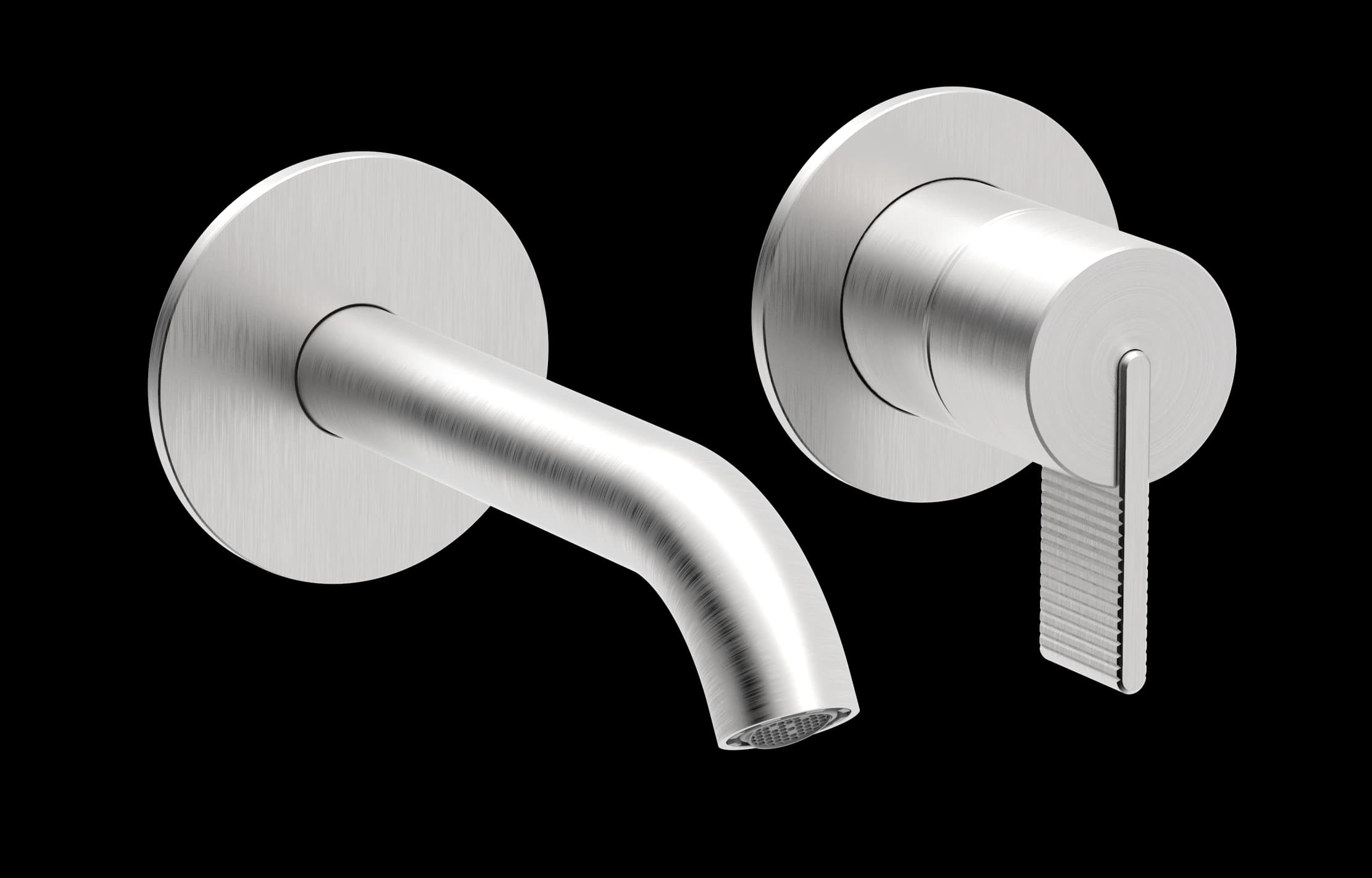 Line Series - 2-hole wall-mounted washbasin mixer – Medium spout and round rosettes - AISI 316 