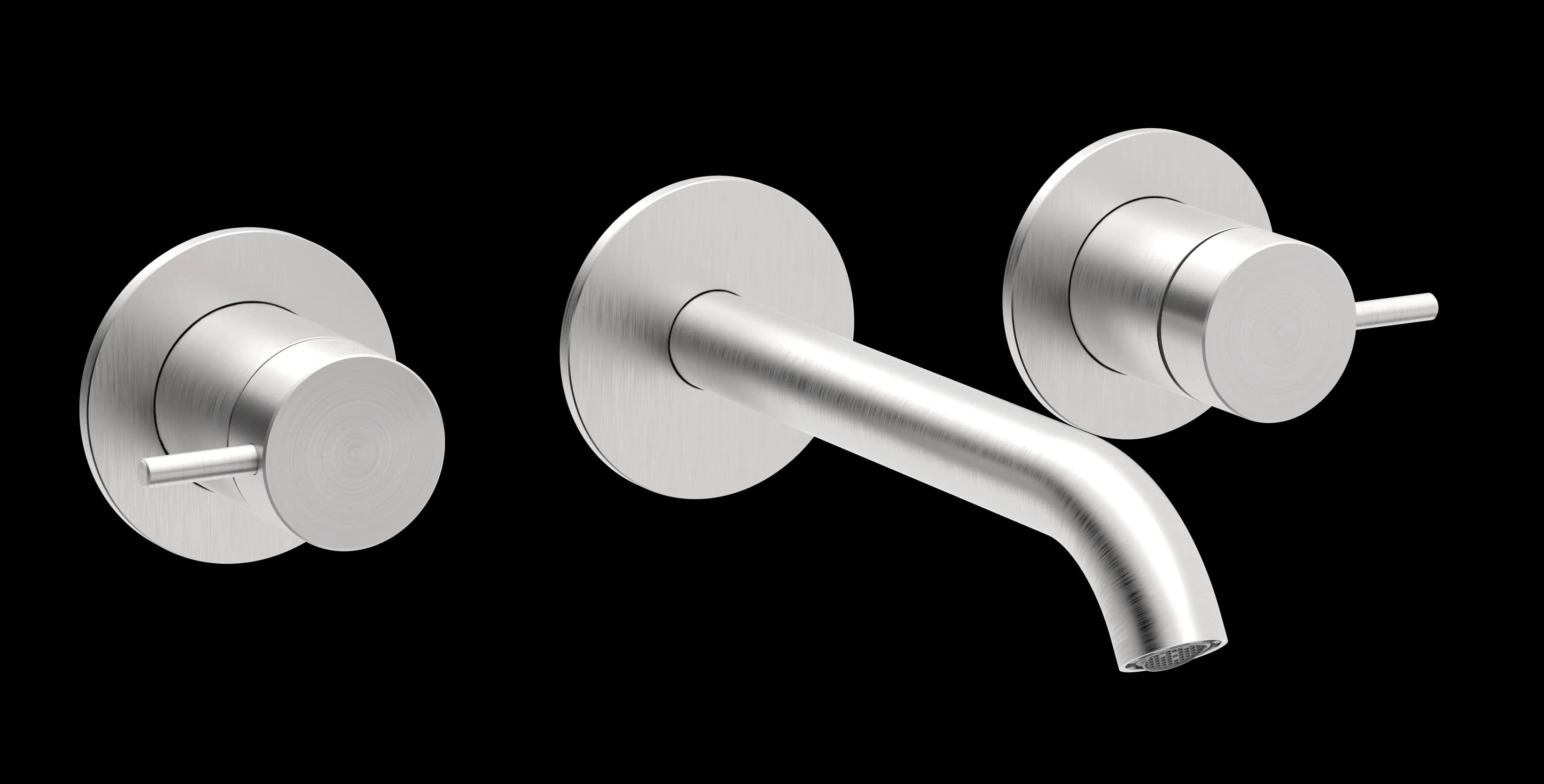 Still Series - 3-hole wall-mounted washbasin mixer long spout trim set - AISI 316 
