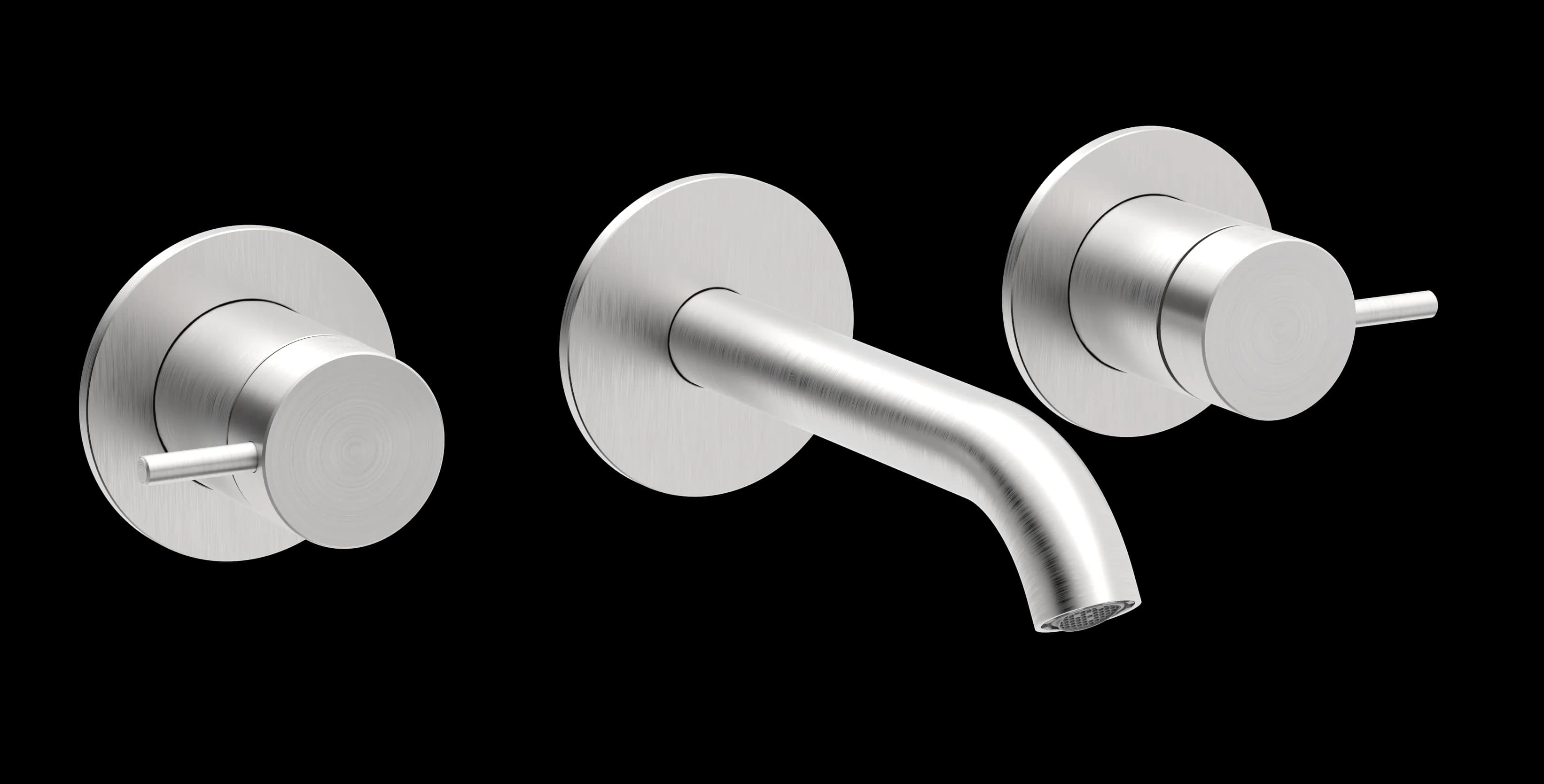 Still Series - 3-hole wall-mounted washbasin mixer medium spout trim set - AISI 316 