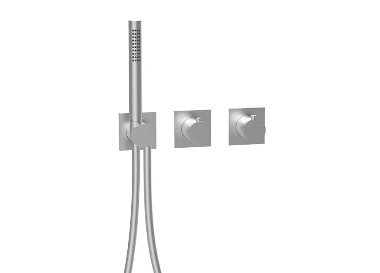 2 | 3-way thermostat square rosettes and round handles trim set with hand shower - 316
