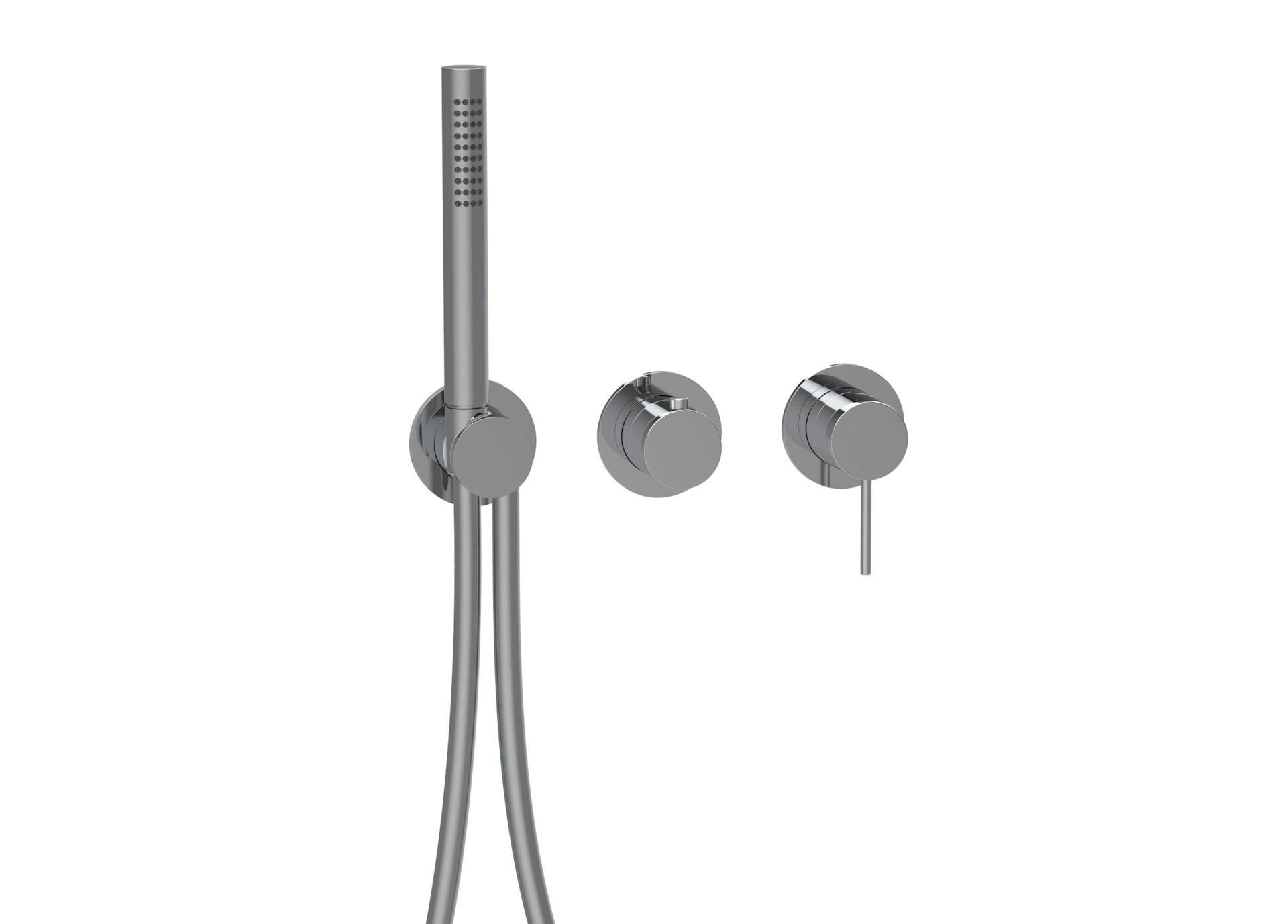 2 | 3-way single lever mixer round rosettes and round handles trim set with hand shower