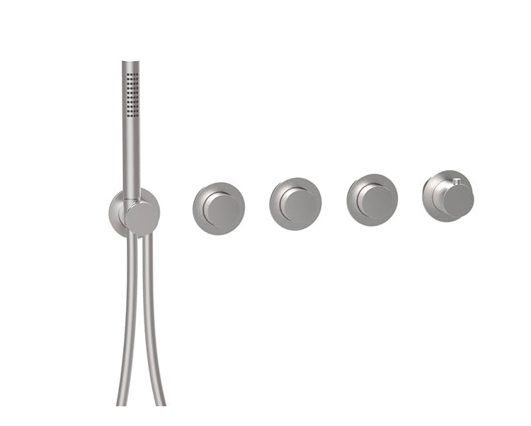 3- WAY THERMOSTAT PUSH TRIM SET WITH ROUND ROSETTES AND ROUND HANDLES WITH HAND SHOWER - 316