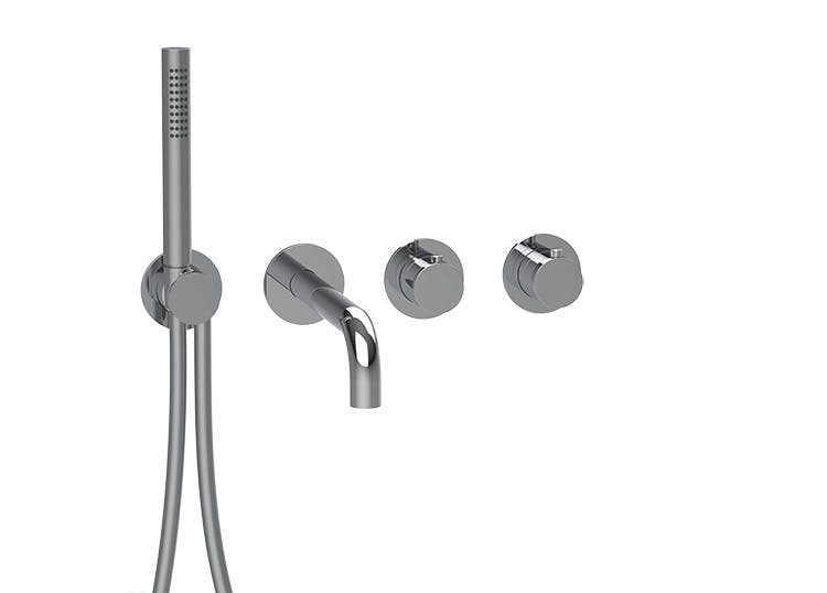 2 | 3-way thermostat 4 holes round rosettes and round handles trim set for bath tub