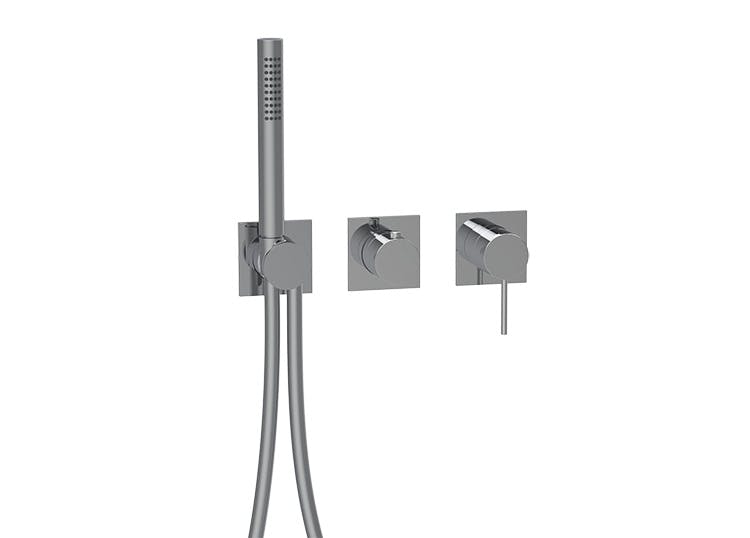 2 | 3-way single lever mixer square rosettes and round handles trim set  with hand shower