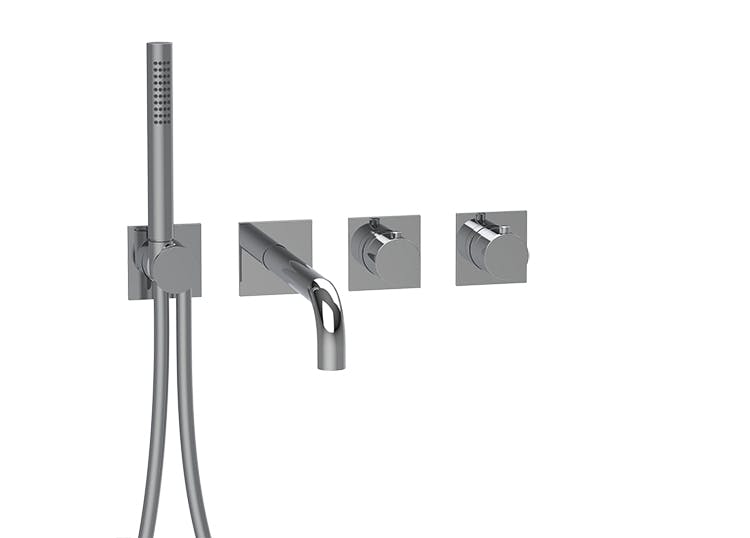 2 | 3-way thermostat 4 holes square rosettes and round handles trim set for bath tub