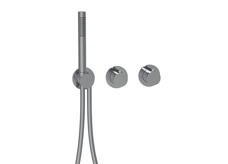2 | 3-way thermostat square rosettes  and round handles trim set with hand shower