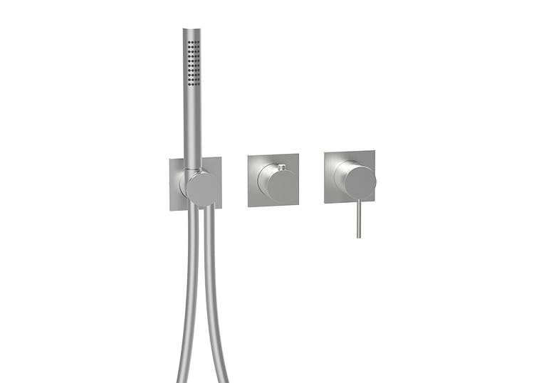 2 | 3-way thermostat square rosettes and round handles trim set with hand shower - 316