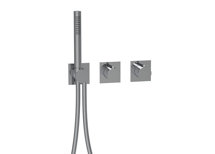2 | 3-way thermostat round rosettes  and round handles trim set with hand shower