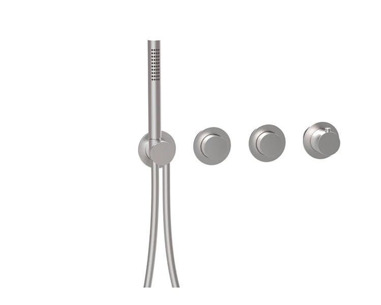 2- WAY THERMOSTAT PUSH TRIM SET WITH ROUND ROSETTES AND ROUND HANDLES WITH HAND SHOWER - 316