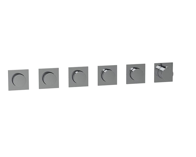5- WAY THERMOSTAT PUSH TRIM SET WITH SQUARE ROSETTES AND ROUND HANDLES TRIM SET