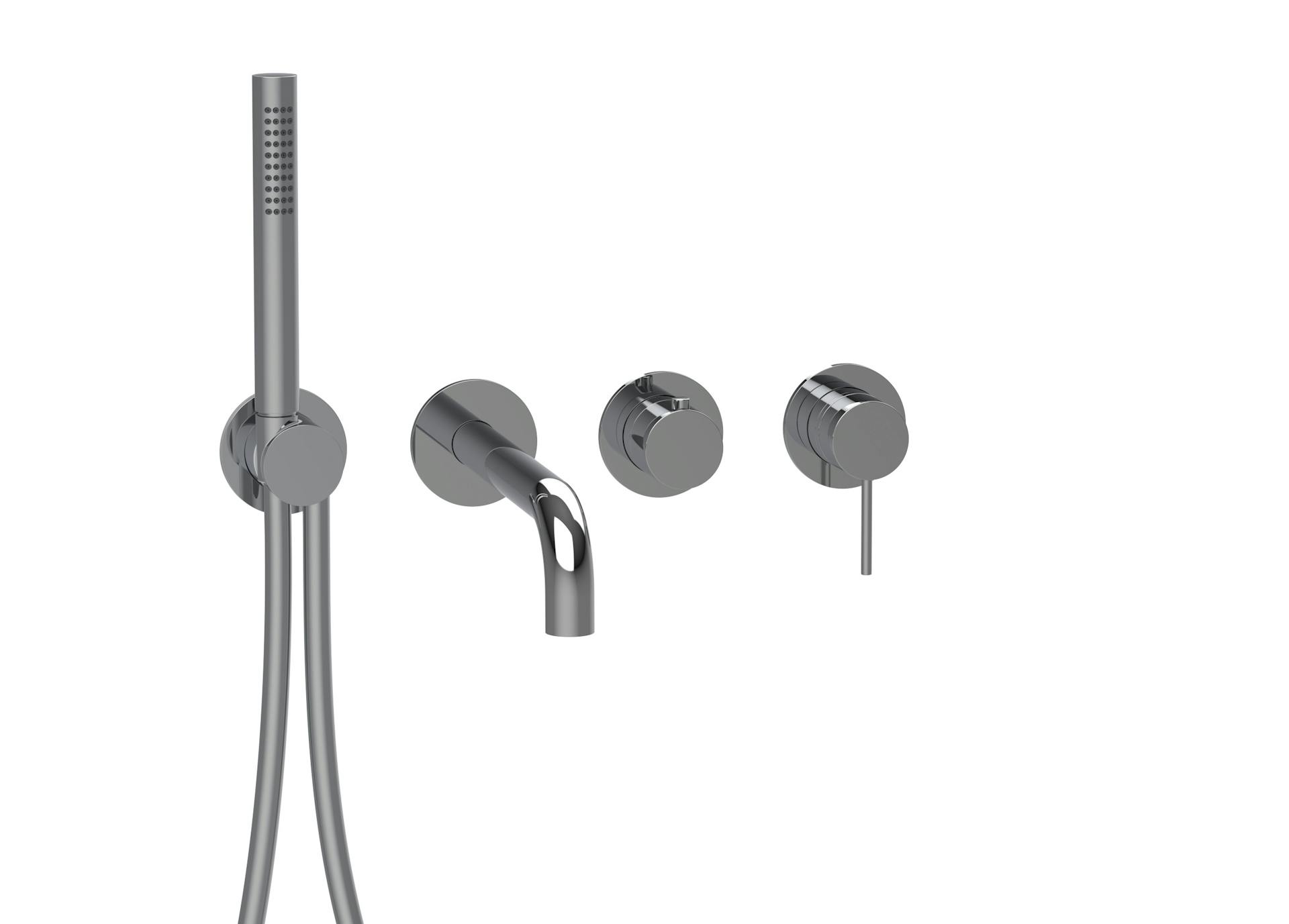 2 | 3-way single lever mixer  4 holes round  rosettes and round handles trim set for bath tub